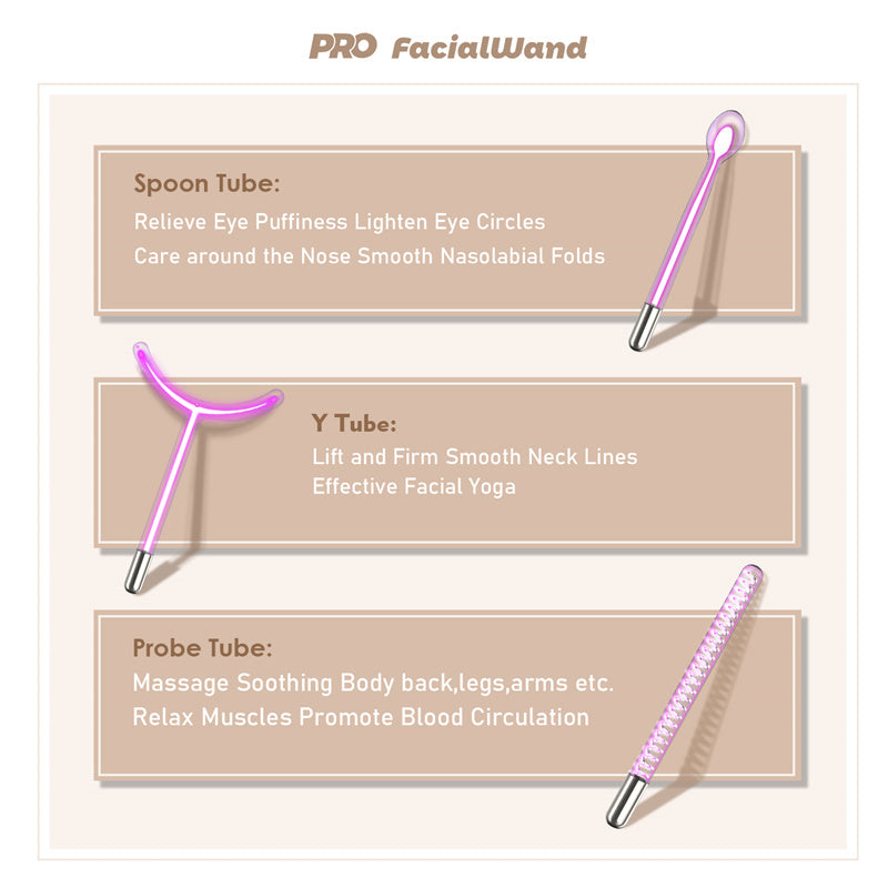 PRO FacialWand Upgraded High Frequency Facial Wand (6 Glass Tubes - Neon & Argon)