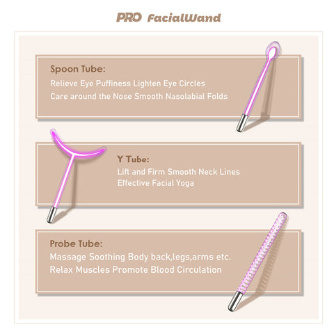 PRO FacialWand Mejorado Varita Facial de Alta Frecuencia (6 Tubos de Vidrio - Neón y Argón)