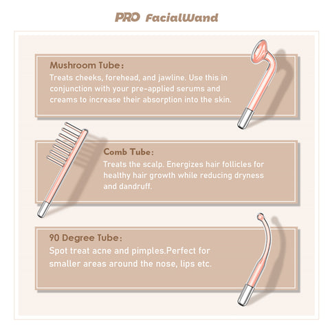 PRO FacialWand Mejorado Varita Facial de Alta Frecuencia (6 Tubos de Vidrio - Neón y Argón)